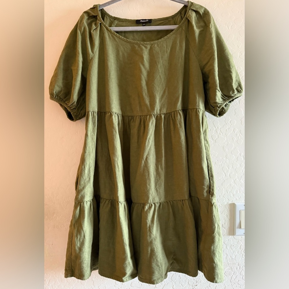 Madewell, large, green tiered cotton blend dress